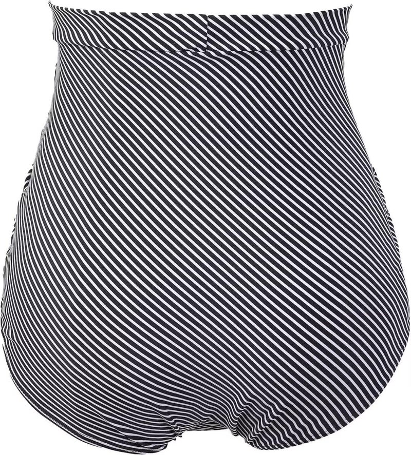 COCOPEAR Women's Ruched High Waisted Bikini Bottom Retro Vintage Swim Short Tankinis Black Stripe M - Image 3